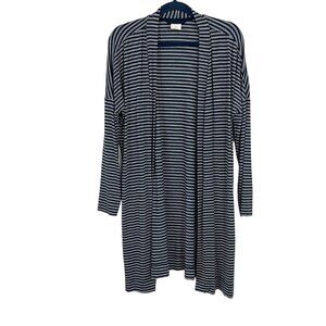 Soma Navy Blue & White Striped Longline Cardigan Pockets Lounge Size Medium